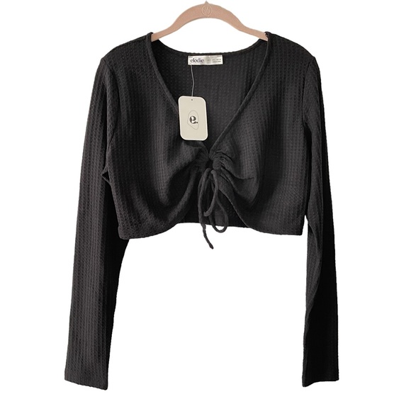 Elodie Tops - Elodie Waffle Knit Long Sleeve V-Neck Crop Top NWT